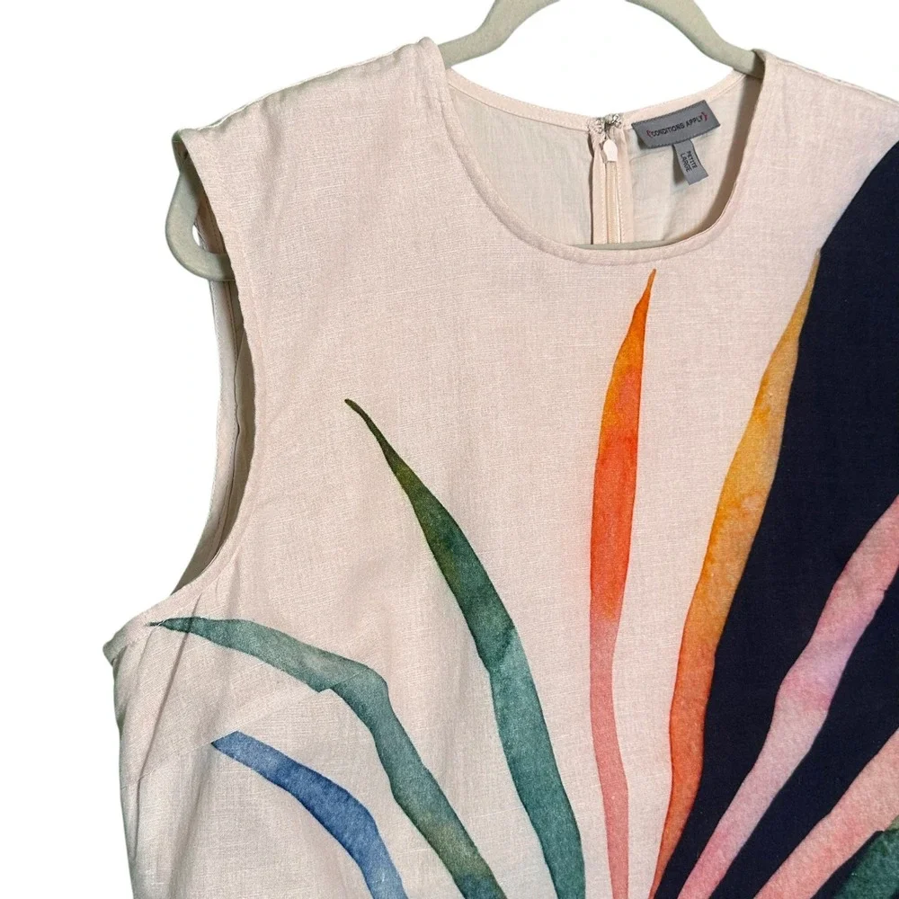 Conditions Apply Anthropologie Shift Dress Large Petite Palm Leaf Navy Pink - Picture 3 of 12